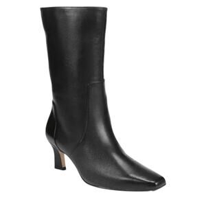 27 Edit by Naturalizer Size 8.5 M Savina Black Leather Heel Boots Square Toe